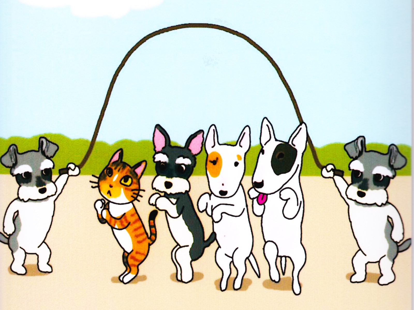 縄跳びする犬猫